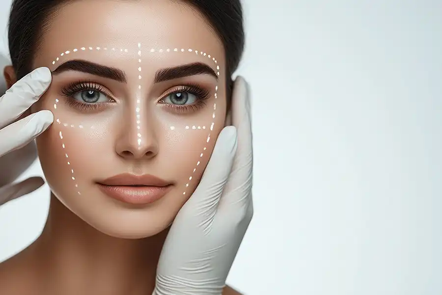 Simply Direct Medicine—A woman during a consultation with her doctor to discuss facial contouring in an office in Farmers Branch, TX.
