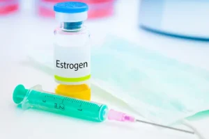 Simply Direct Medicine—An estrogen hormone injection vial for female hormone therapy in an office in Farmers Branch, TX.